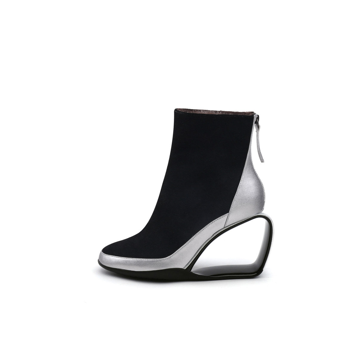 Fur Lined Suede Sculpt Wedge Boots-5