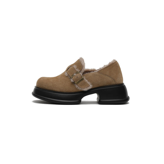 Fur-Trimmed Buckle Loafers-0