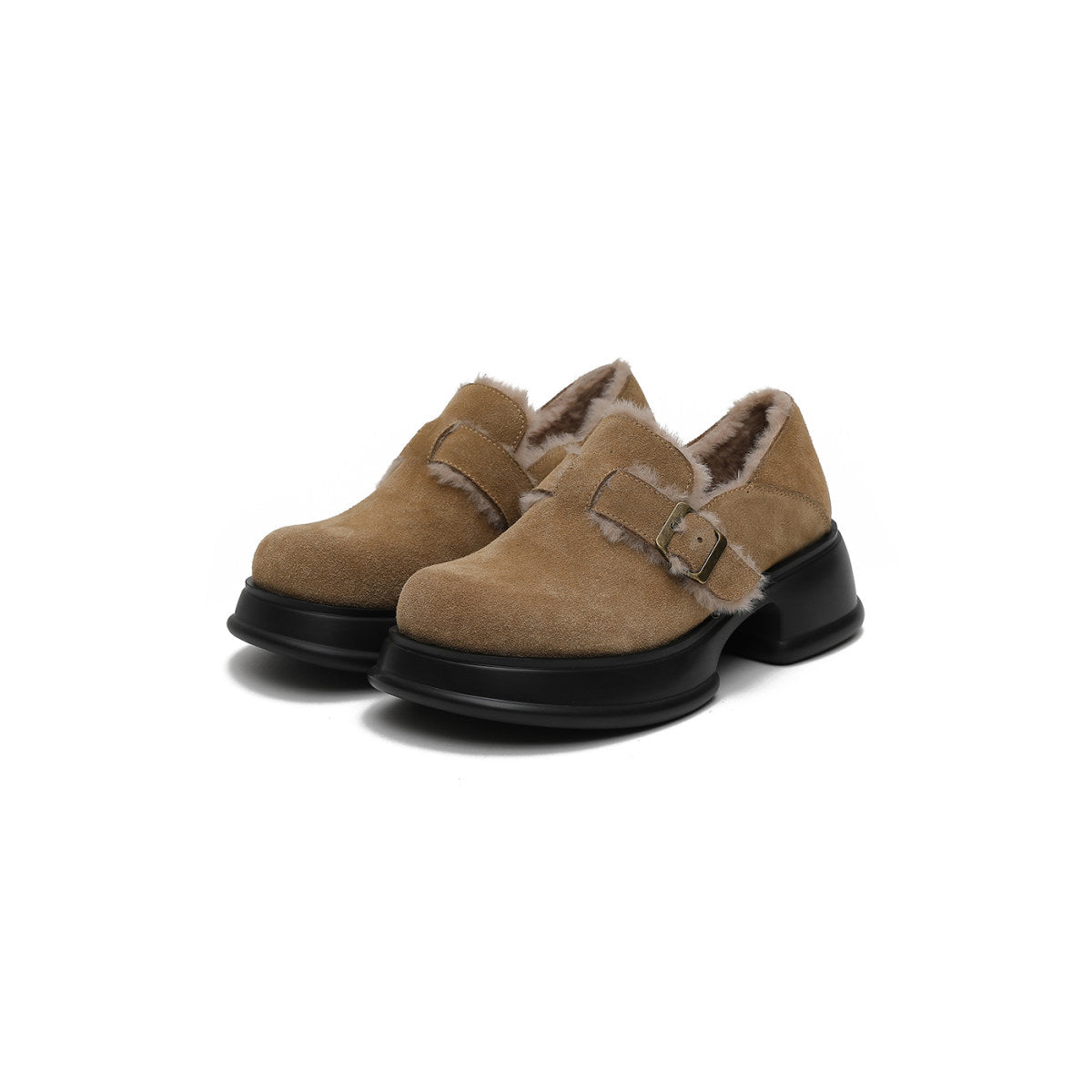 Fur-Trimmed Buckle Loafers-1