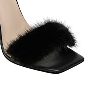 Furry Open Toe Ankle Strap Sandals-4