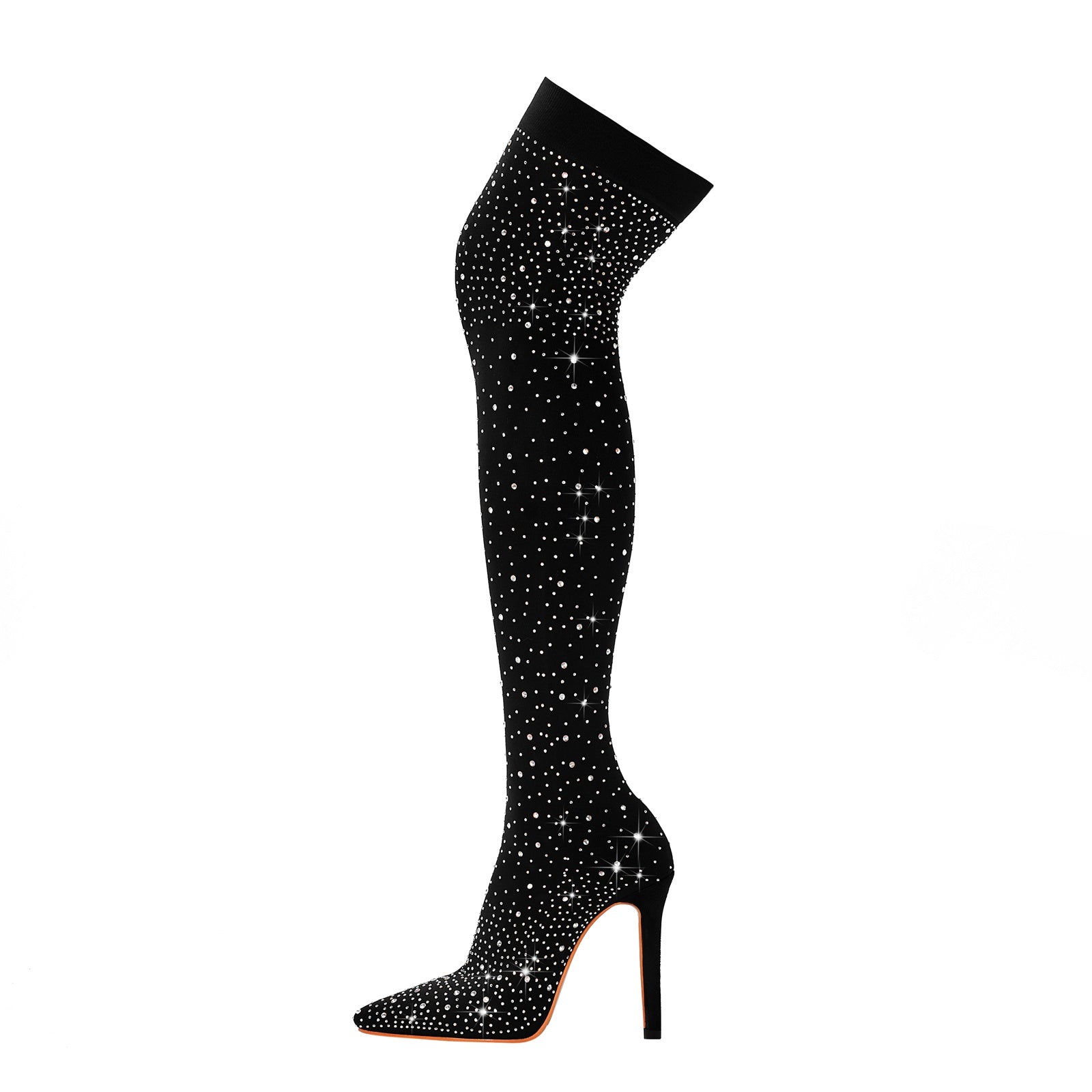 Gem Encrusted Black Thigh High Sock Boots-3