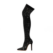 Gem Encrusted Black Thigh High Sock Boots-3