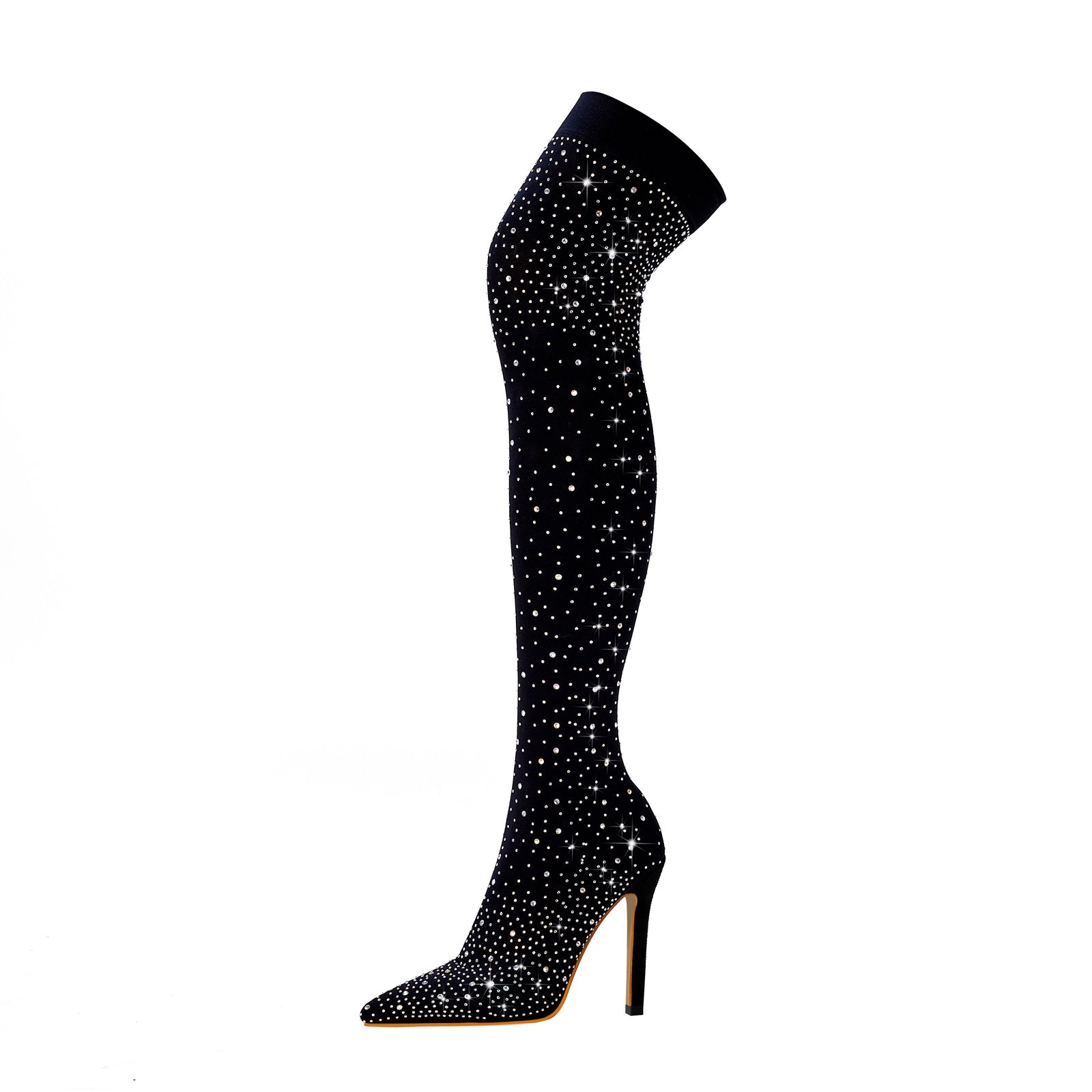 Gem Encrusted Black Thigh High Sock Boots-4