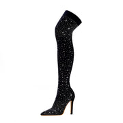 Gem Encrusted Black Thigh High Sock Boots-4