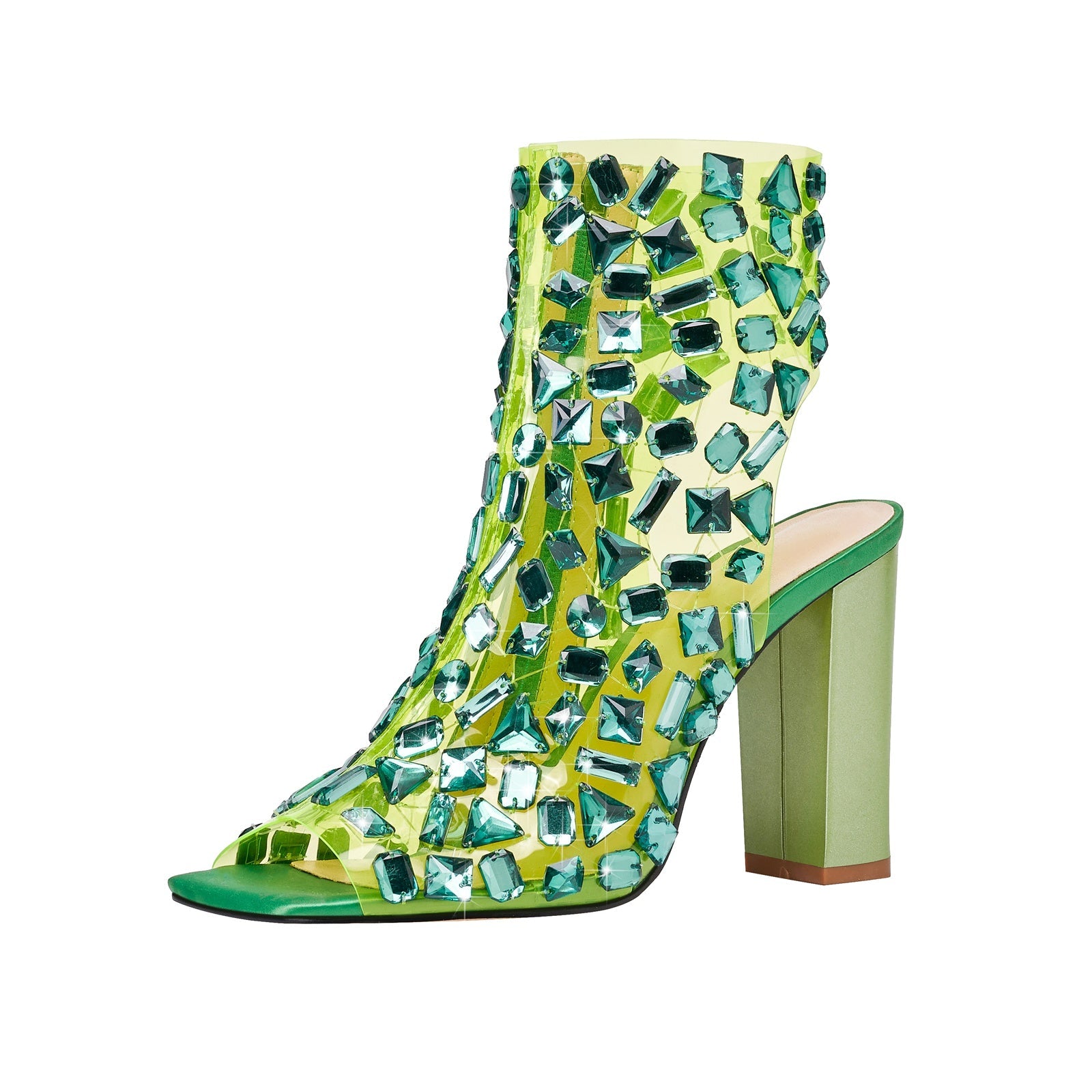 Gem Encrusted Mesh Open Toe Ankle Sandal Boots-3