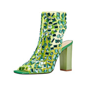 Gem Encrusted Mesh Open Toe Ankle Sandal Boots-3