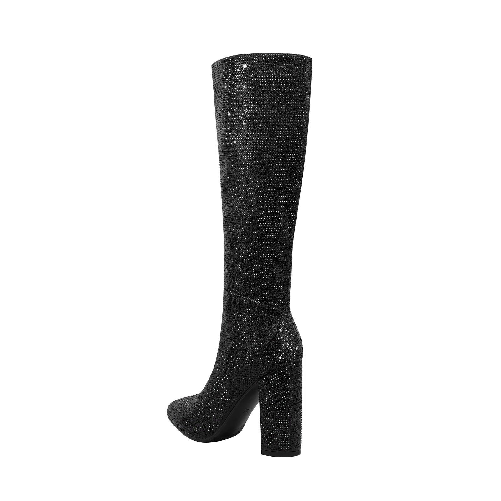 Glittery Rhinestone Pointed Toe Knee High Boots-3
