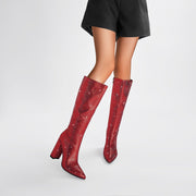 Glittery Rhinestone Pointed Toe Knee High Boots-6