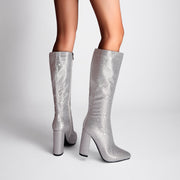 Glittery Rhinestone Pointed Toe Knee High Boots-7