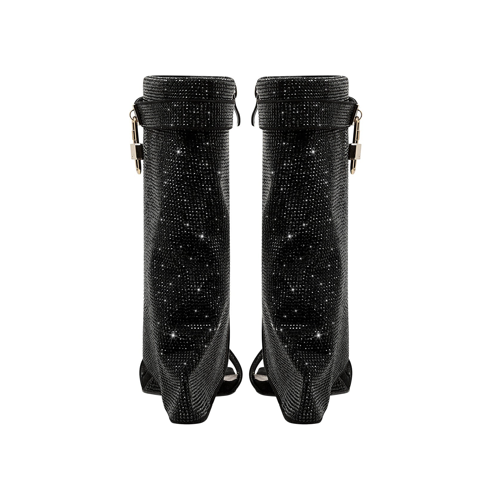 Glittery Rhinestone Square Toe Mid High Sandal Boots-3