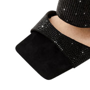 Glittery Rhinestone Square Toe Mid High Sandal Boots-4