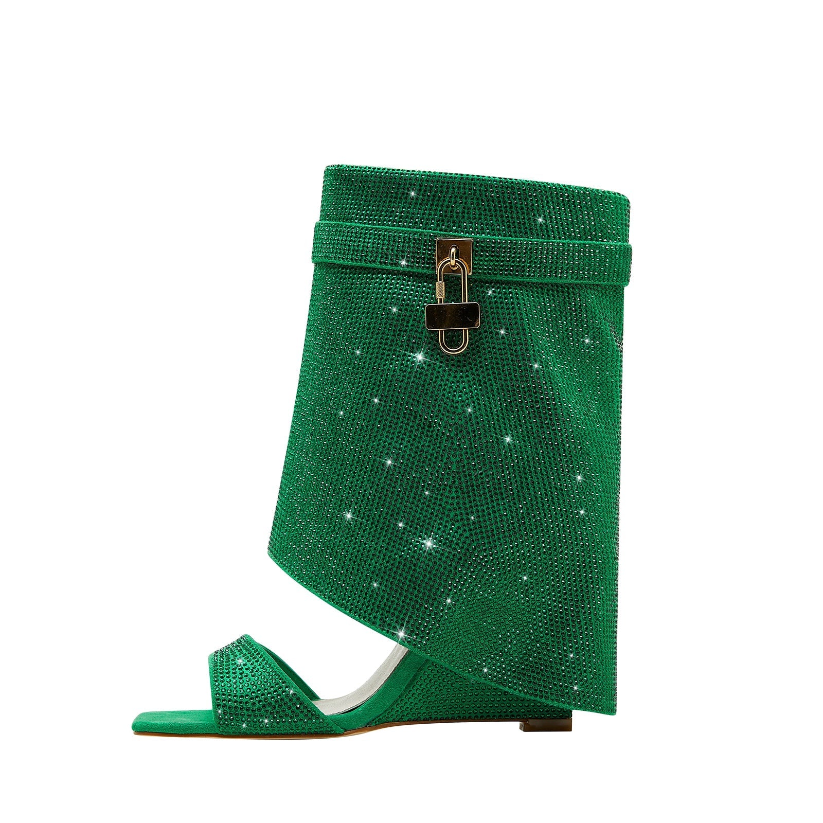Glittery Rhinestone Square Toe Mid High Sandal Boots-6