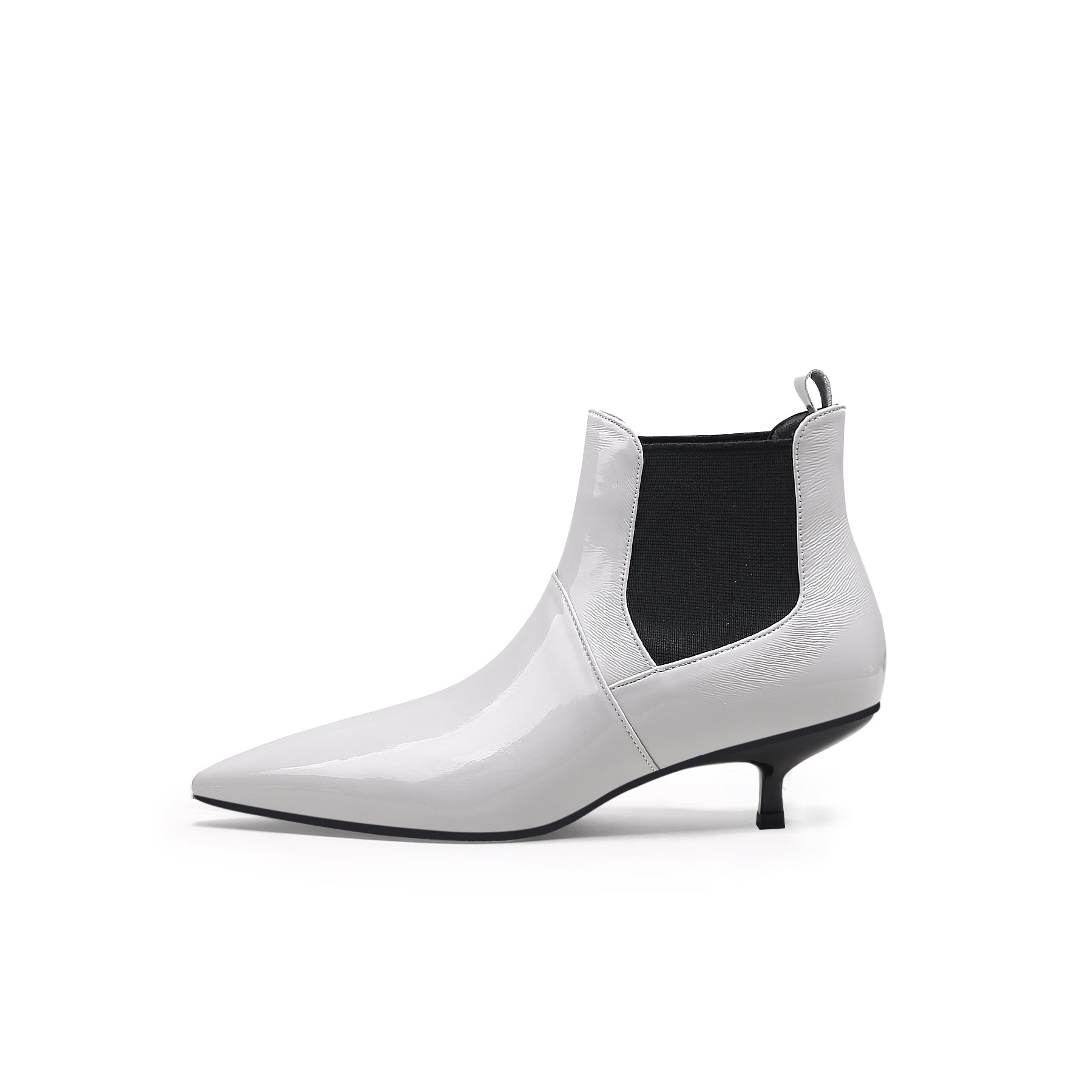 Glossy Leather Kitten Heel Anke Boots-0