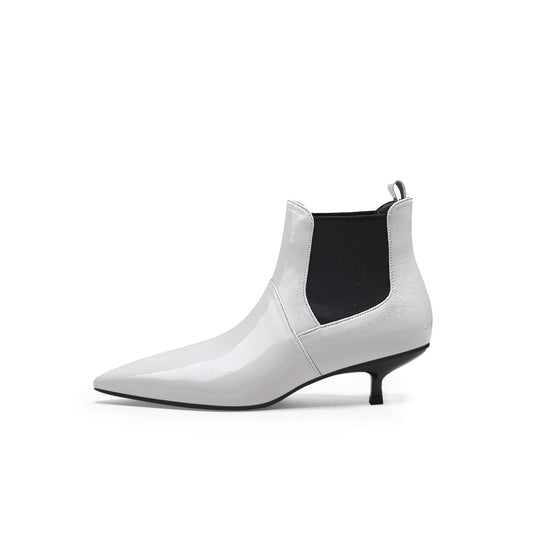 Glossy Leather Kitten Heel Anke Boots-0