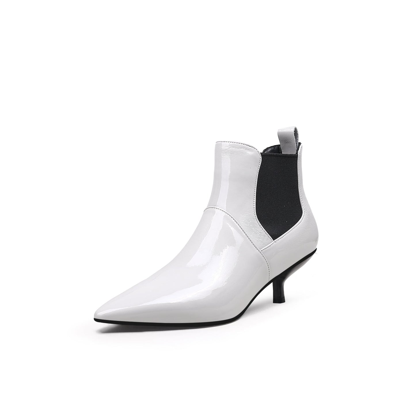 Glossy Leather Kitten Heel Anke Boots-1