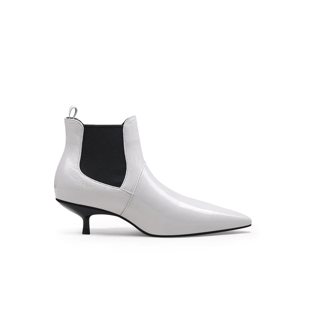 Glossy Leather Kitten Heel Anke Boots-2