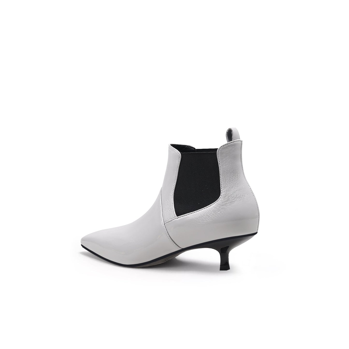 Glossy Leather Kitten Heel Anke Boots-3