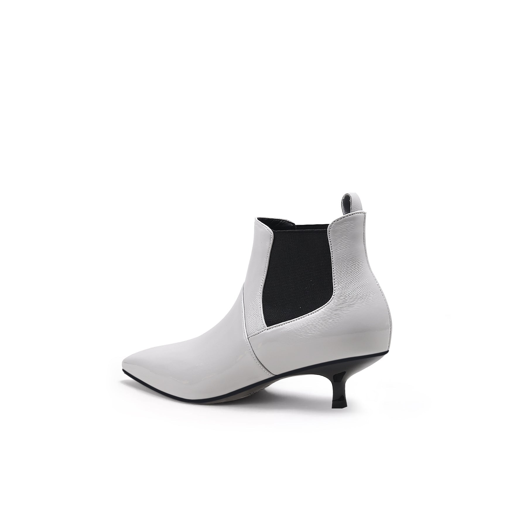 Glossy Leather Kitten Heel Anke Boots-3