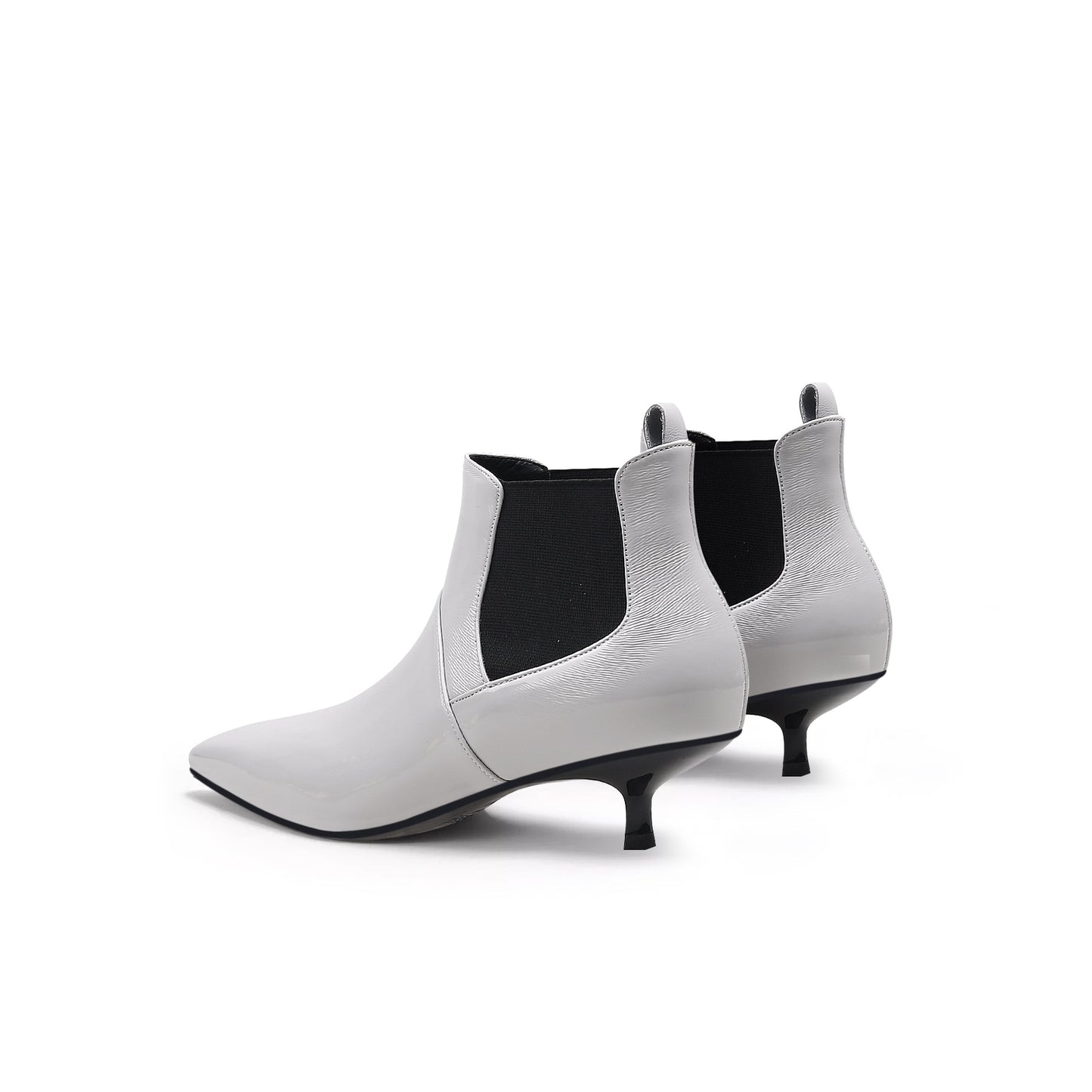 Glossy Leather Kitten Heel Anke Boots-4