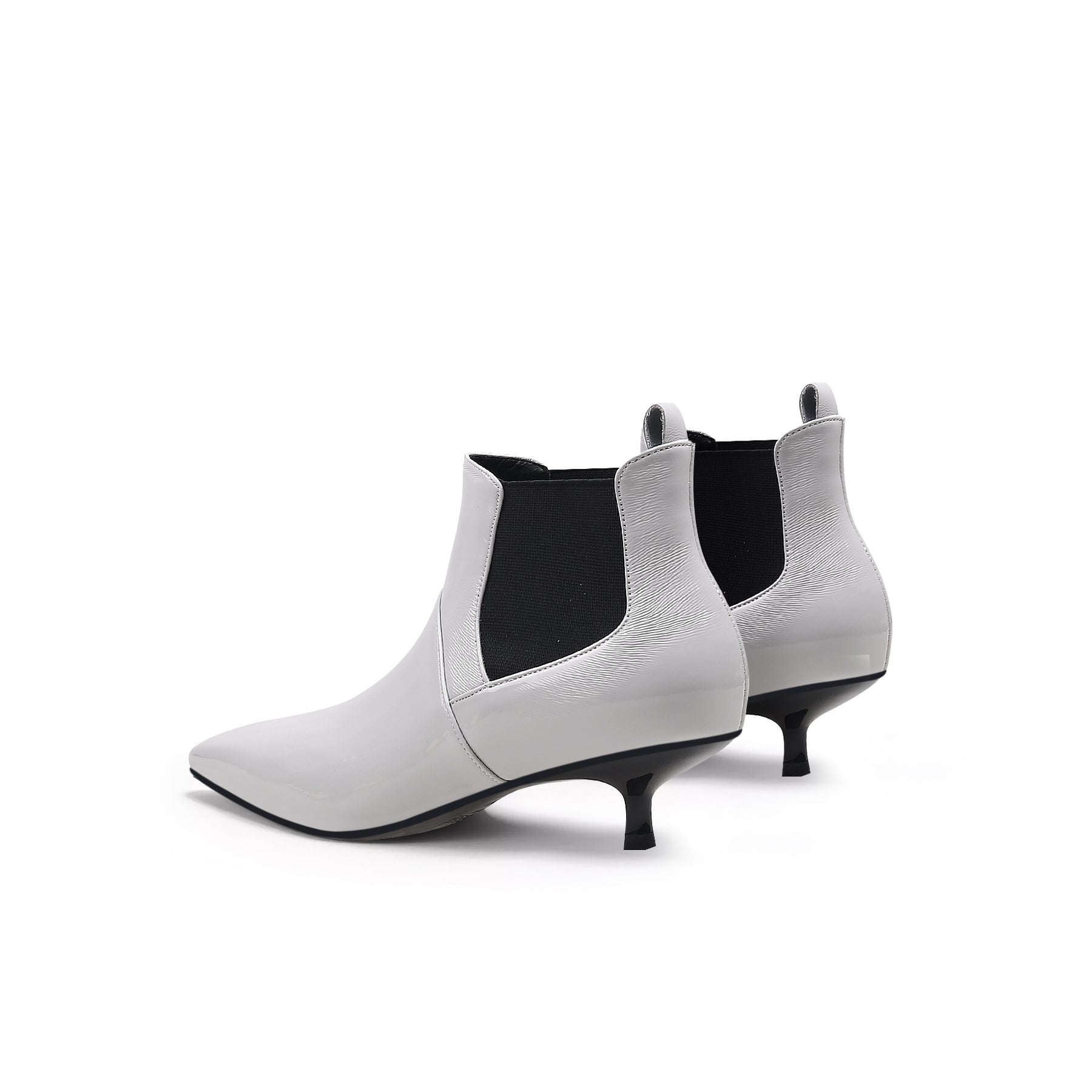 Glossy Leather Kitten Heel Anke Boots-4