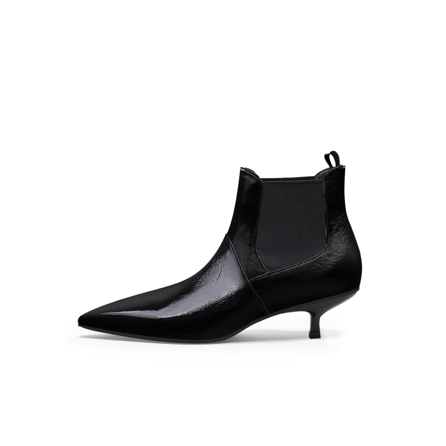 Glossy Leather Kitten Heel Anke Boots-5
