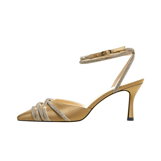 Gold Rhinestone Wrap Around Sandals-0