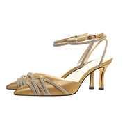 Gold Rhinestone Wrap Around Sandals-3