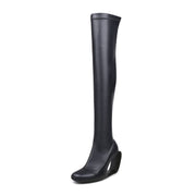 Hollow Wedge Black Knee High Boots-1