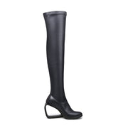 Hollow Wedge Black Knee High Boots-2
