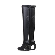 Hollow Wedge Black Knee High Boots-3