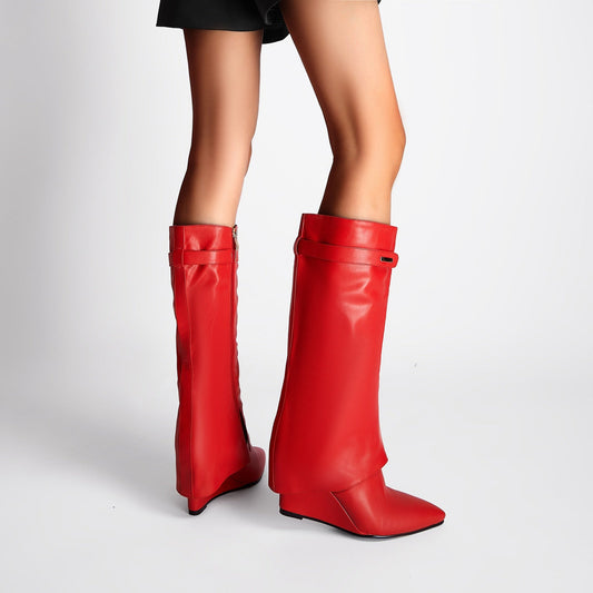 Hot Fun Foldover Leather Knee High Boots-0