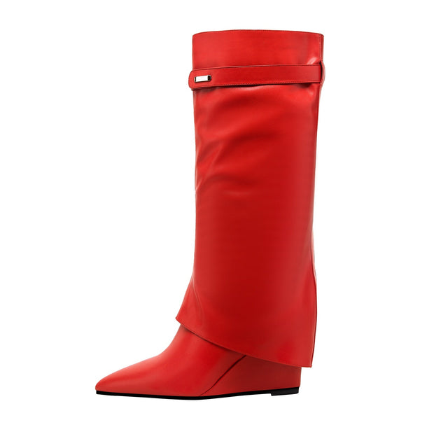 Hot Fun Foldover Leather Knee High Boots-1
