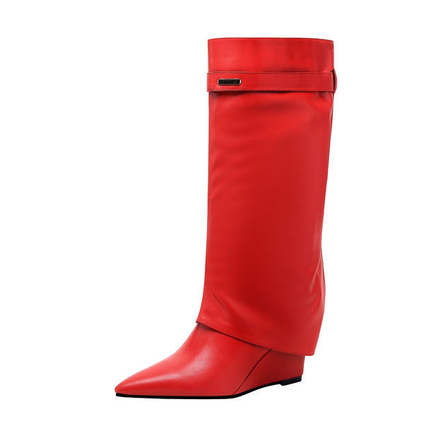 Hot Fun Foldover Leather Knee High Boots-2