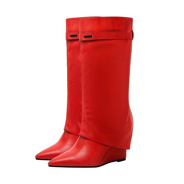 Hot Fun Foldover Leather Knee High Boots-3