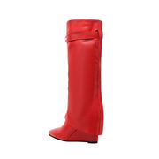 Hot Fun Foldover Leather Knee High Boots-4