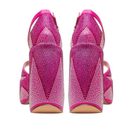 Hot Pink Rhinestone Open Toe Wedge Sandals-4