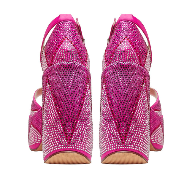 Hot Pink Rhinestone Open Toe Wedge Sandals-4