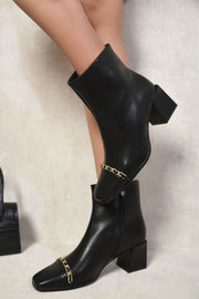 Two Tone Side Zip Block Heel Ankle Boots-5