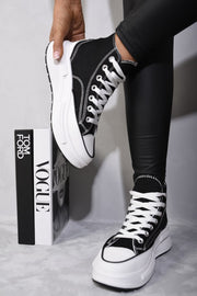 High Top Platform Lace Up Chunky Trainers-5
