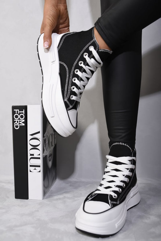 High Top Platform Lace Up Chunky Trainers-5