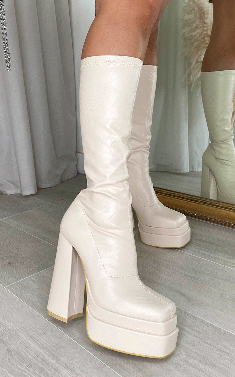 Block High Heel Boots with Zip Detail-2