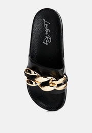 Ishtar Metallic Chain Metal Slid Flats-3