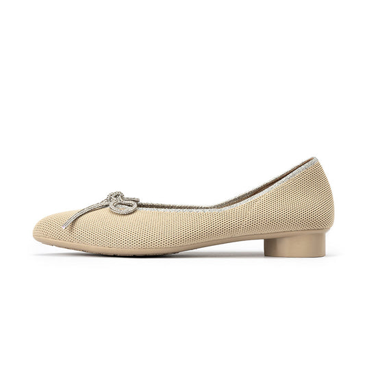 Kelly Pointed Toe Rhinestone Bow Low Heel Flats-0