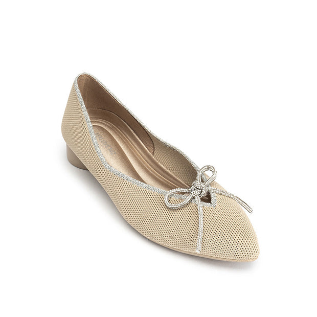 Kelly Pointed Toe Rhinestone Bow Low Heel Flats-1