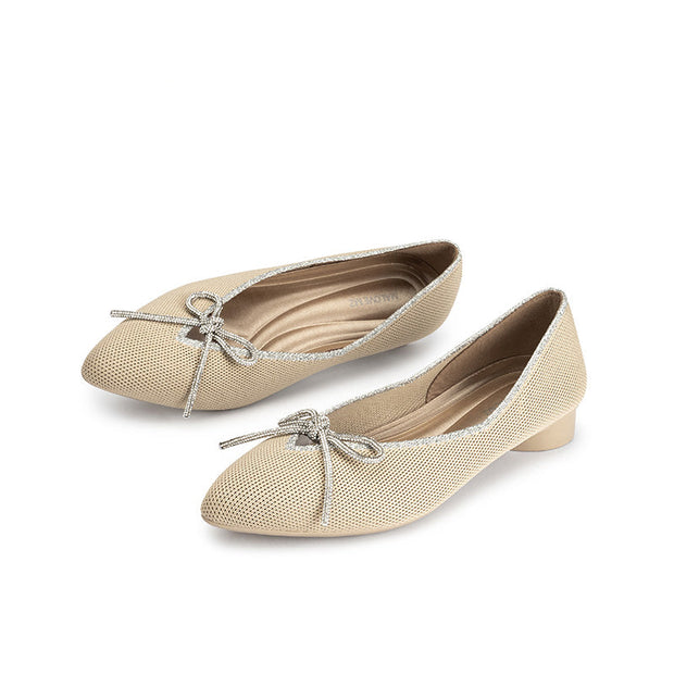 Kelly Pointed Toe Rhinestone Bow Low Heel Flats-2