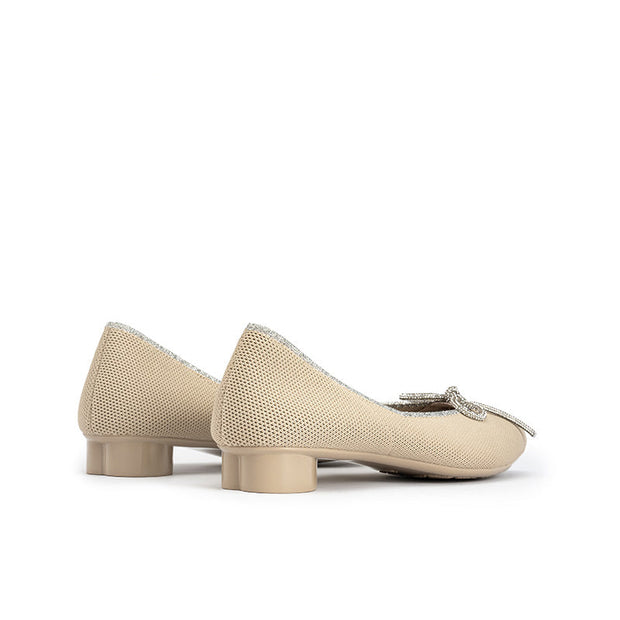 Kelly Pointed Toe Rhinestone Bow Low Heel Flats-3