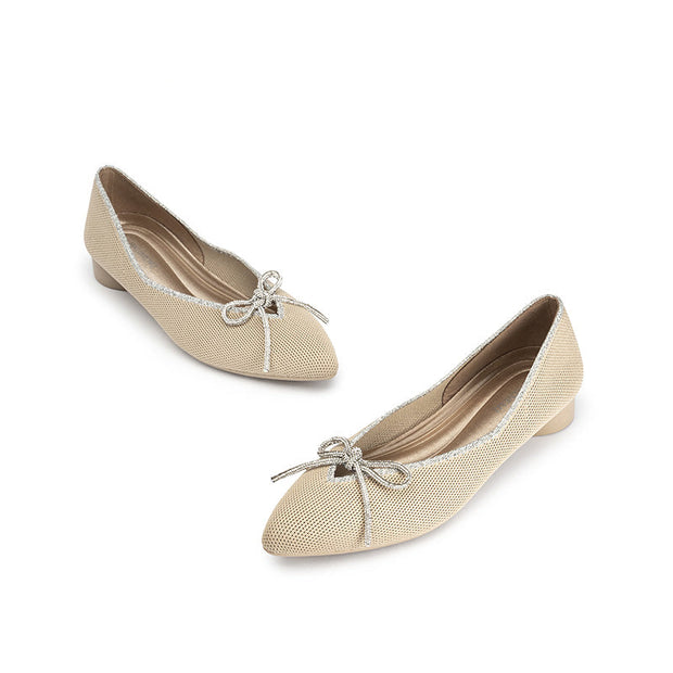 Kelly Pointed Toe Rhinestone Bow Low Heel Flats-4