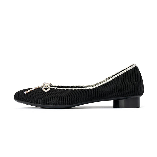 Kelly Pointed Toe Rhinestone Bow Low Heel Flats-5