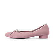 Kelly Pointed Toe Rhinestone Bow Low Heel Flats-6