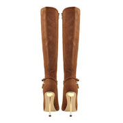 Lavish Brown Suede Pointed Toe Knee High Boots-4